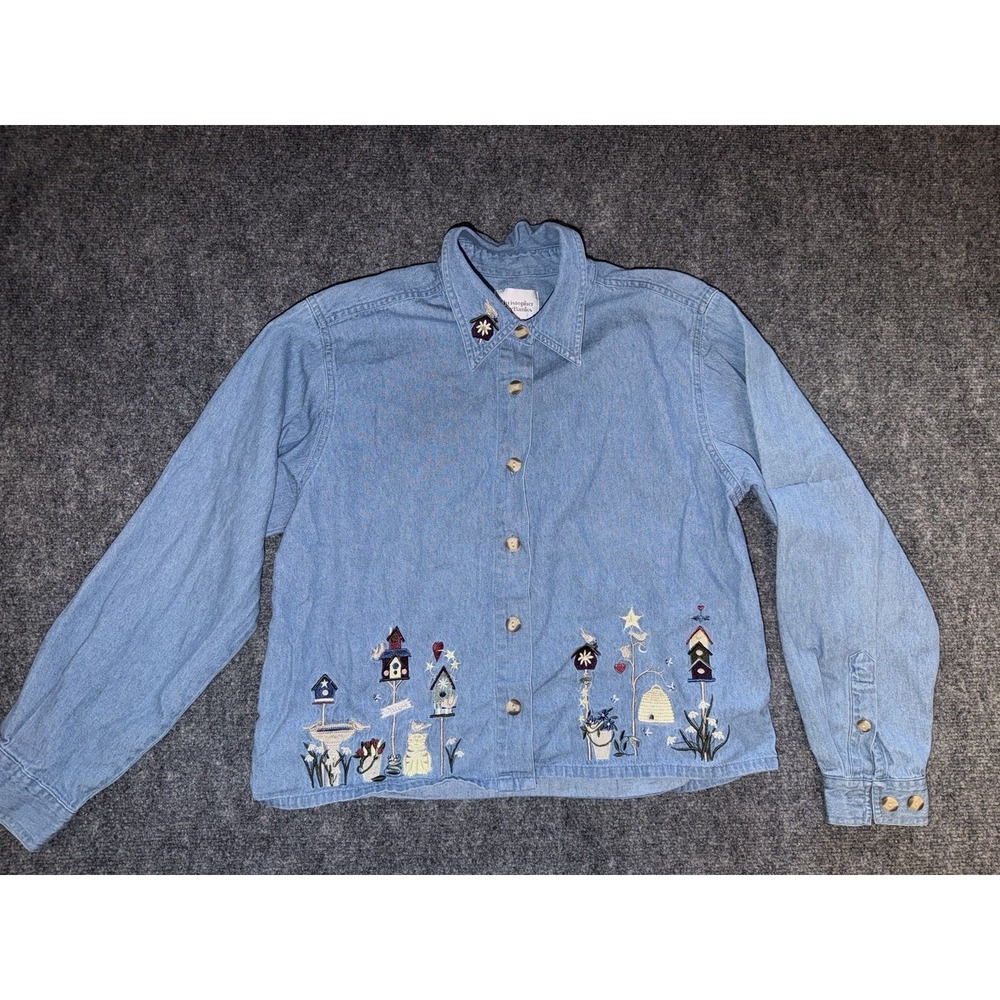 Vintage cottagecore garden christopher & banks denim button down long sleeved M